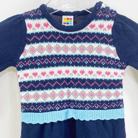 HEALTHTEX Blue Fair Isle Heart Toddler Sweater Dress - Picture 2 of 7